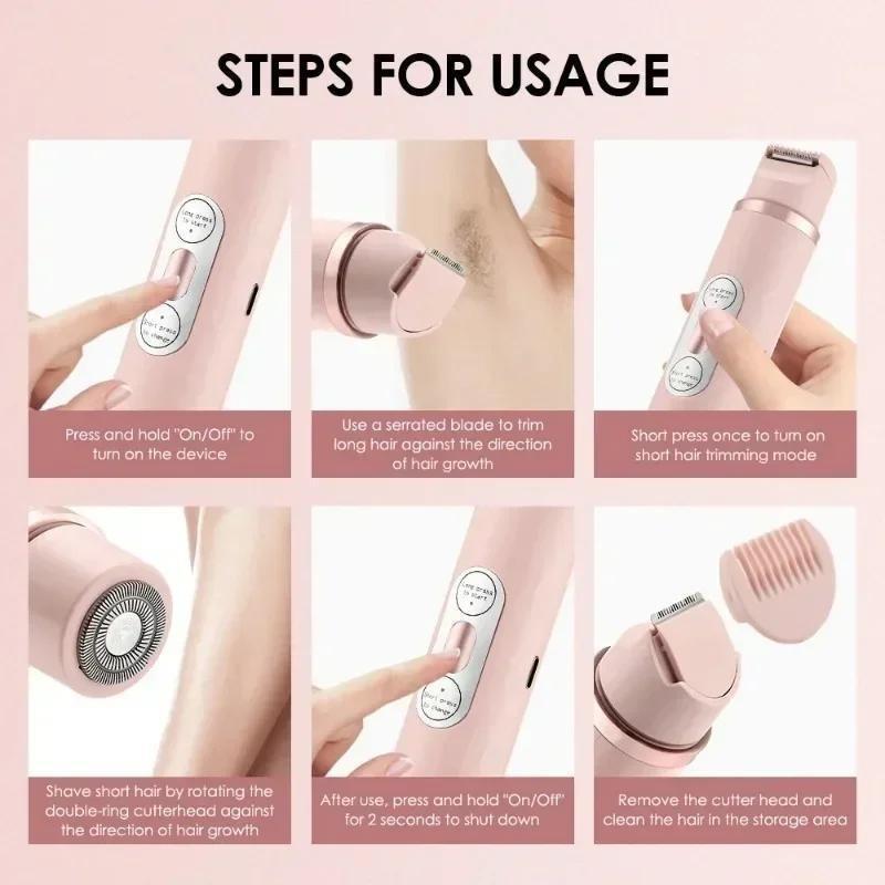 2 in 1 Rechargeable Electric Hair Shaver, 1 Count Double Cutter Head Design Hair Remover, Wet & Dry Use Body Hair Trimmer for Home & Travel