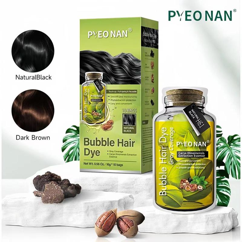 PYEONAN Unisex Bubble Hair Dye, 2-in-1 Gray Coverage & Hair Care with Natural Plant Extracts Black Truffle, No Bleaching 10 Bags Hair Color 5.6 Oz. 160g