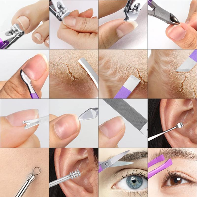 Manicure Set Professional Nail Clippers Pedicure Kit, 16 pcs Stainless Steel Nail Care Tools Grooming Kit with Luxurious Travel Leather Case for Thick Nails Men Women Gift