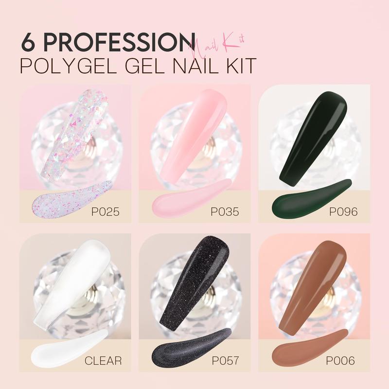 Morovan 6 Colors Poly Gel Nail Kit Starter Kit with U V Lamp Complete Nail Extension for Beginners