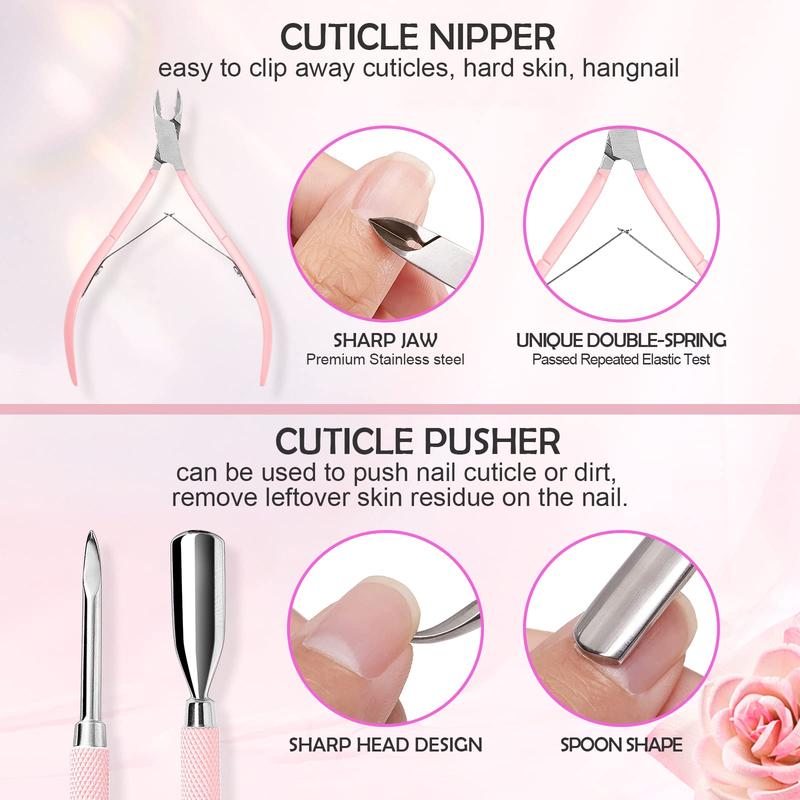 Makartt Nail File and Buffer, Pink Basic Nail Prep Kit with Cuticle Trimmer, Beginner Manicure Kit Nail Care Kit with Cuticle Clipper, Cuticle Trimmer and Nail Brush for Natural Acrylic Nails(7pcs) Nail Art