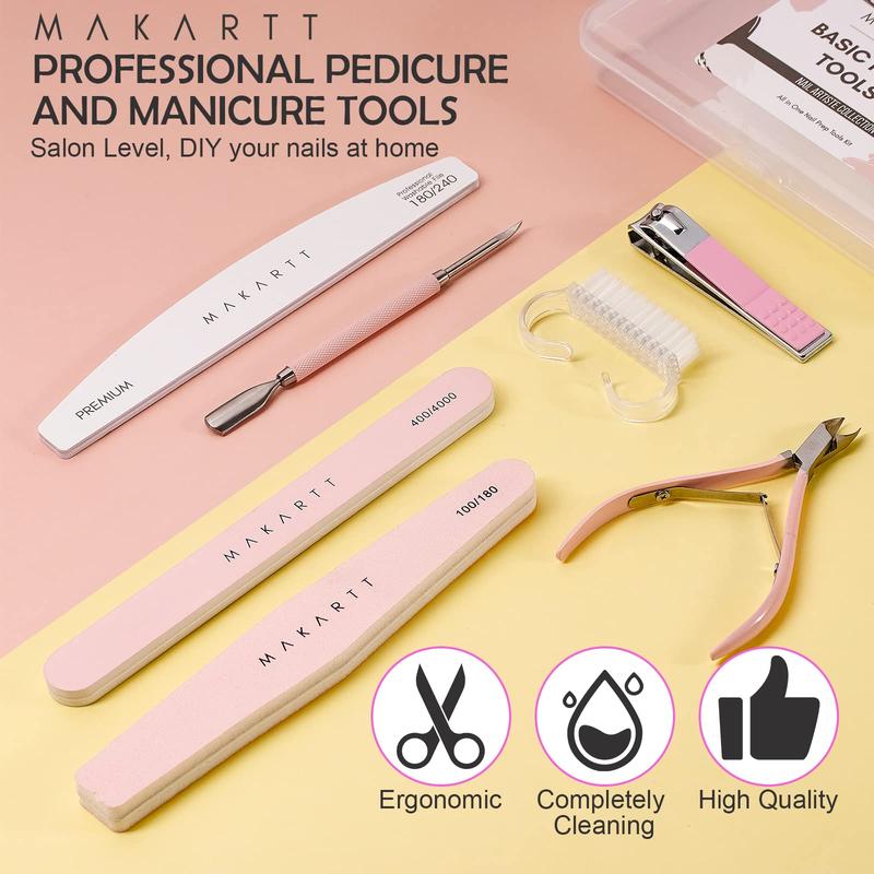 Makartt Nail File and Buffer, Pink Basic Nail Prep Kit with Cuticle Trimmer, Beginner Manicure Kit Nail Care Kit with Cuticle Clipper, Cuticle Trimmer and Nail Brush for Natural Acrylic Nails(7pcs) Nail Art