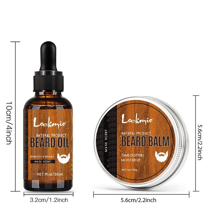 Beard Oil & Beard Balm Set, 2 Counts Beard Care Product, Men's Care Product for Softening, Nourishing, Smoothing and Strengthening Beard