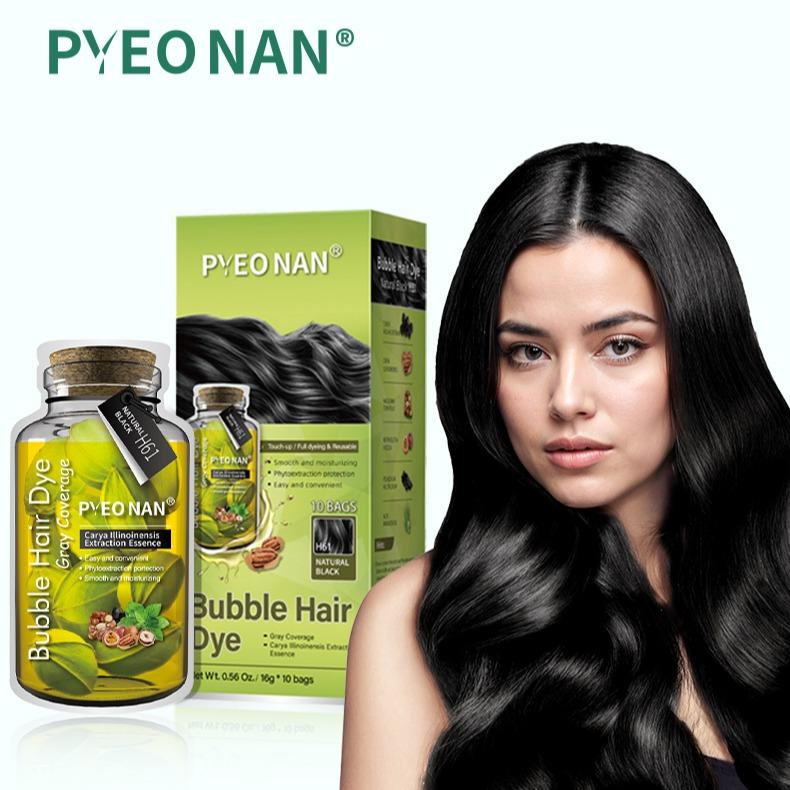 PYEONAN Unisex Bubble Hair Dye, 2-in-1 Gray Coverage & Hair Care with Natural Plant Extracts Black Truffle, No Bleaching 10 Bags Hair Color 5.6 Oz. 160g