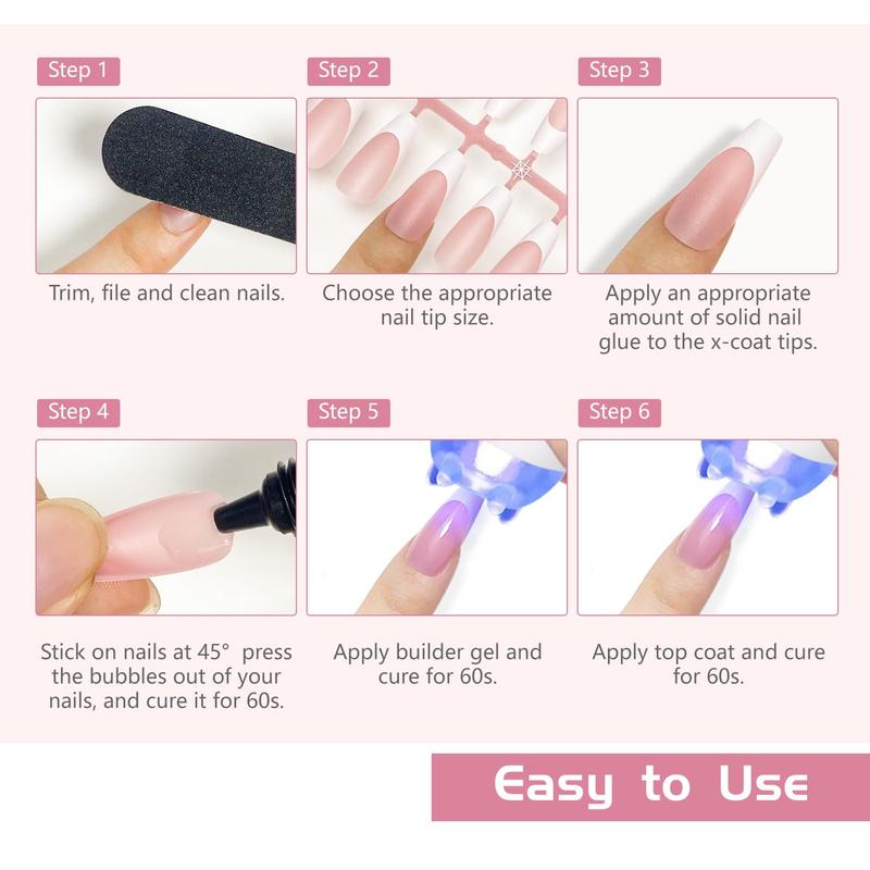 JODSONE 244PCS French Gel Nail Tips Kit French Tip Press on Nails Soft Fack Nail Tips Gel Nail Glue,Builder Gel,Top Coat,Nail Lamp All Included for Nail Art Easy DIY