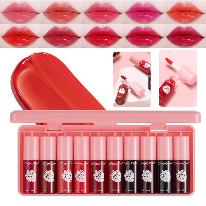 Strawberry Dyed Velvet Lipstick Set, Long Lasting Liquid Lip Gloss, Moisturizing Lip Stain, Suitable for All Occasions Lip Makeup, Girls and Women Makeup Accessories, Christmas, Christmas Gift