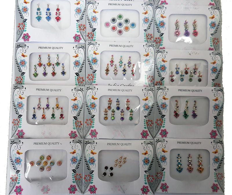 12 Combo Bindi Packs All in One- Multicolored Face Jewels Bindi Stickers n Forehead Tika