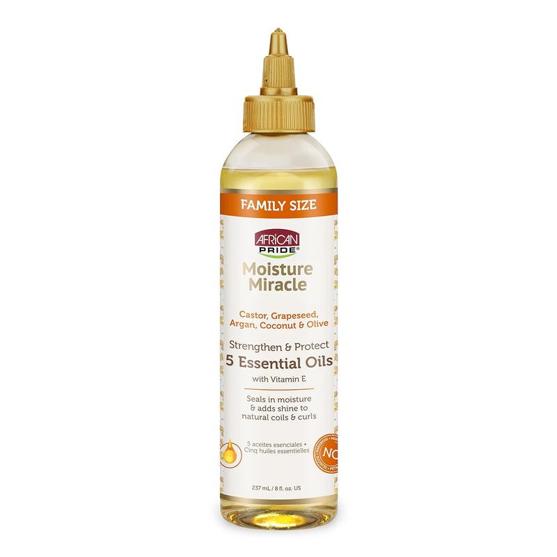 African Pride Moisture Miracle 5 Essential Hair Oils - Contains Castor, Grapeseed, Argan, Coconut & Olive Oil Haircare Blend