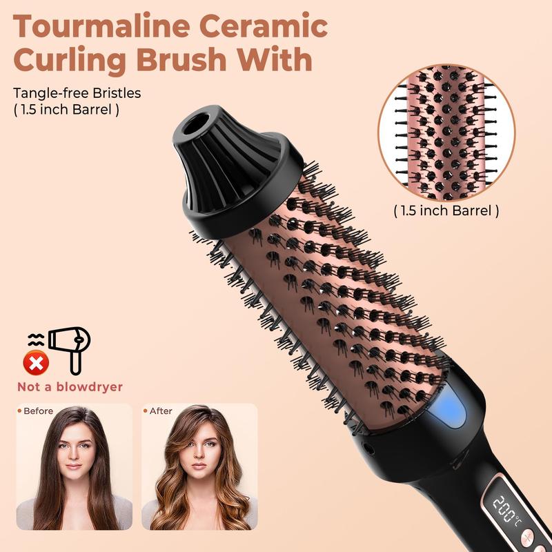 3 in 1 Heated Round Brush, Electric Hair Brush, Thermal Brush, Hair Curling Straightening Brush, Digital Display 9 Heat Settings Hair Curler for Women and Girls, Christmas Gift, Stocking Fillers