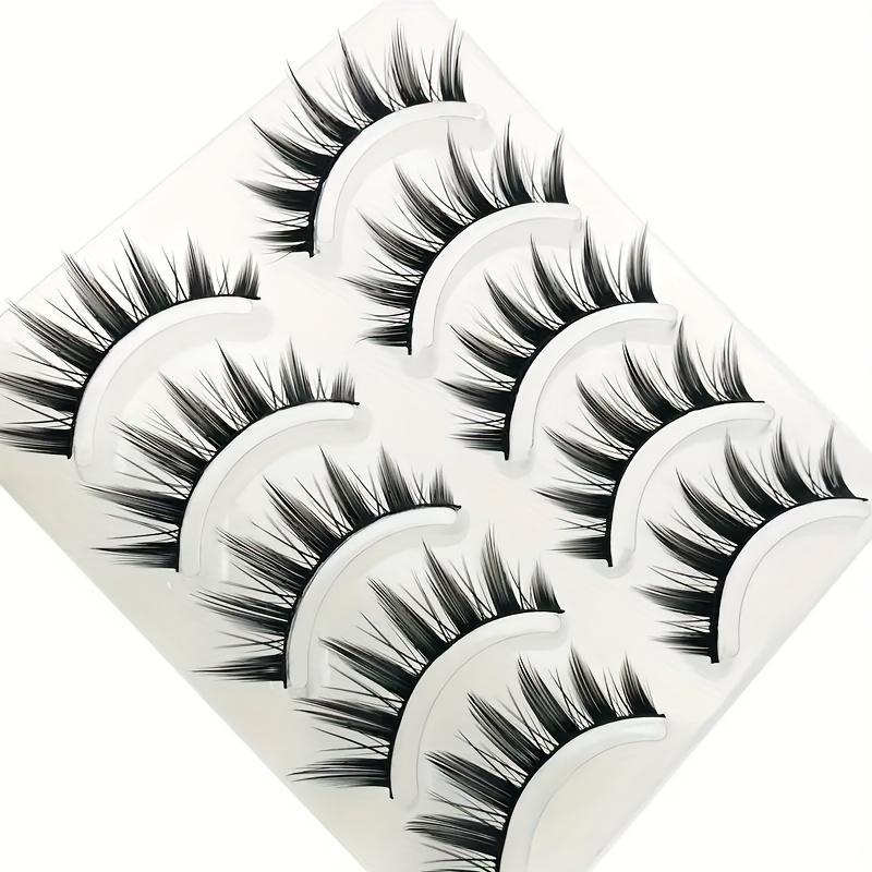 5 Pairs Fluffy False Eyelashes, Cat Eye Look Faux Cluster Lashes Full Volume Eyelash for Women and Girls Eye Makeup Enhancement