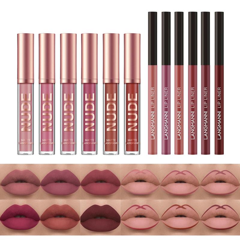 Comfort Hydrating Matte Skincare Lipstick & Lip Liner Makeup Set, 12pcs set Long Lasting Easy Coloring Lipsticks, Moisturizing Lip Kit, Summer Gifts