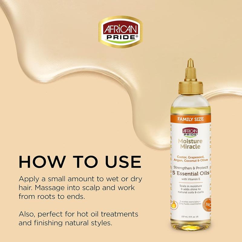 African Pride Moisture Miracle 5 Essential Hair Oils - Contains Castor, Grapeseed, Argan, Coconut & Olive Oil Haircare Blend