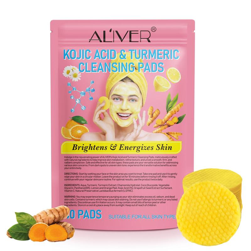 Kojic Acid & Turmeric Cleansing Pads, 80pcs set Exfoliating Facial Pads, Natural Ingredient Facial Skin Care Product for Women & Men