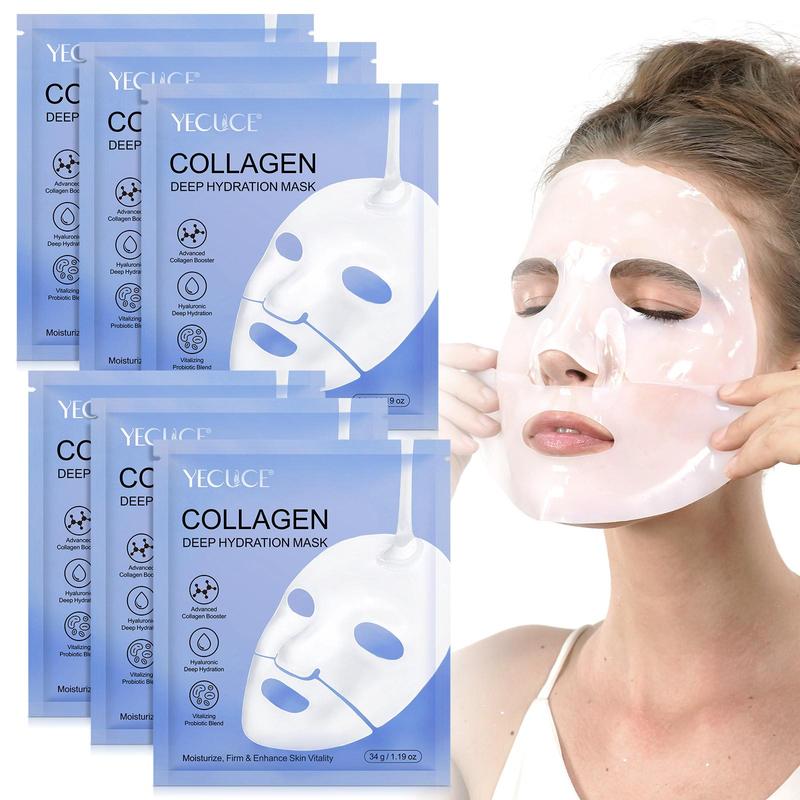 Collagen Facial Mask, 6 Counts set Moisturizing Facial Skin Care Mask, Hydrating Facial Skin Care Product for Women & Men, Christmas Gift