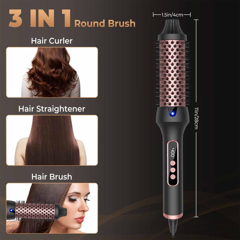 3 in 1 Heated Round Brush, Electric Hair Brush, Thermal Brush, Hair Curling Straightening Brush, Digital Display 9 Heat Settings Hair Curler for Women and Girls, Christmas Gift, Stocking Fillers