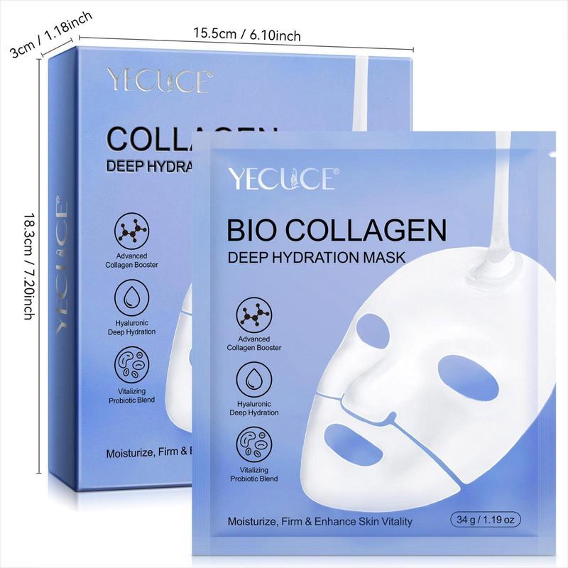 YECUCE Collagen Mask 1 Box 2 Boxes, Deep Collagen Energy Boosting Mask, Rich in Marine Collagen, Small Molecule Collagen, Sheet Mask, Sleep Mask, Moisturizing, Brightening Skin, Tighten Skin, Tender Skin, Suitable for Most Skin Types