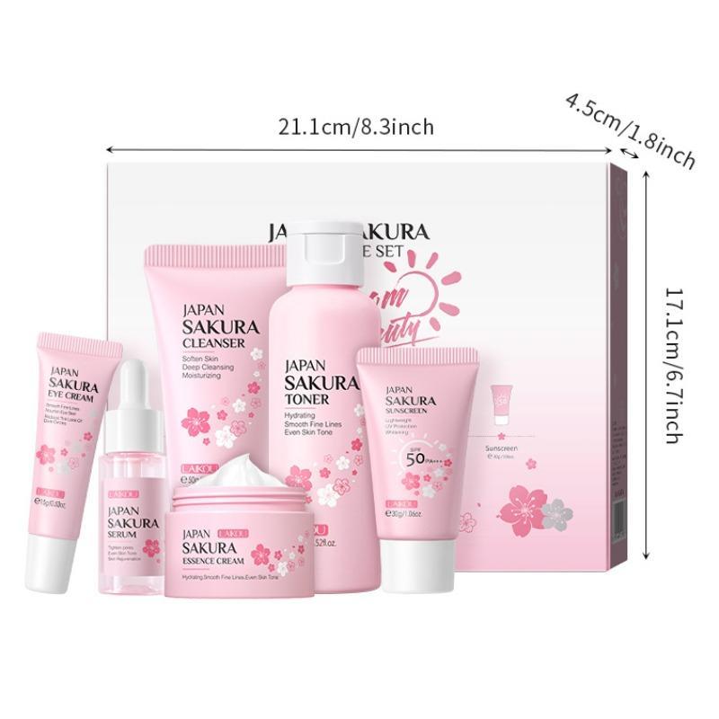 Comfort Cherry Blossom Skincare Set, 1 Count Facial Cleanser & 1 Count Toner & 1 Count Sunscreen & 1 Count Serum & 1 Count Essence Cream & 1 Count Eye Cream, Christmas Gift