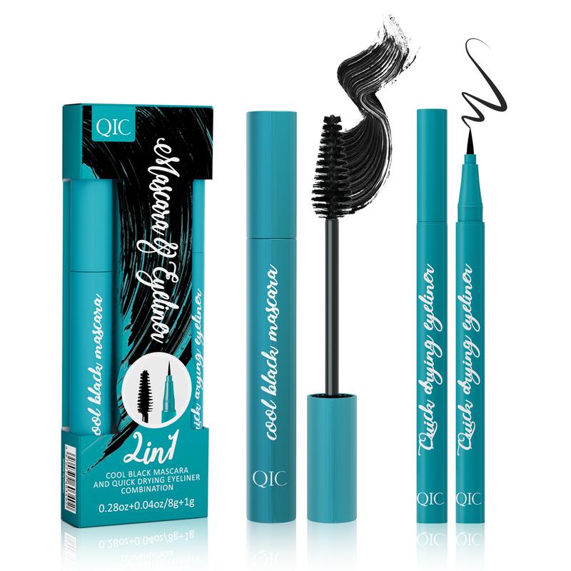 Mascara and Eyeliner Set - Liquid Lash Extensions, Volumizing and Lengthening, Quick-Dry Eyeliner, Waterproof, Smudge-proof, Sweatproof, All-Day Wear, Rich Black, No Clumping for Thick, Curled Lashes and Precise Lines (10.7g 0.38 OZ) Makeup Cosmetic