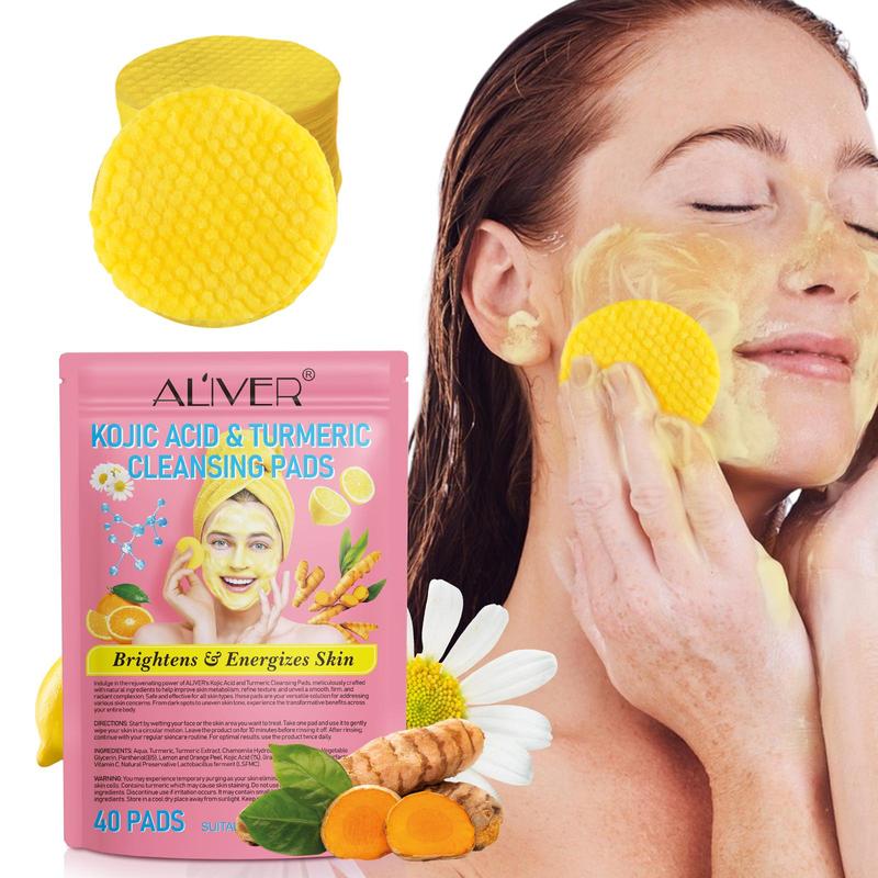 Kojic Acid & Turmeric Cleansing Pads, 80pcs set Exfoliating Facial Pads, Natural Ingredient Facial Skin Care Product for Women & Men