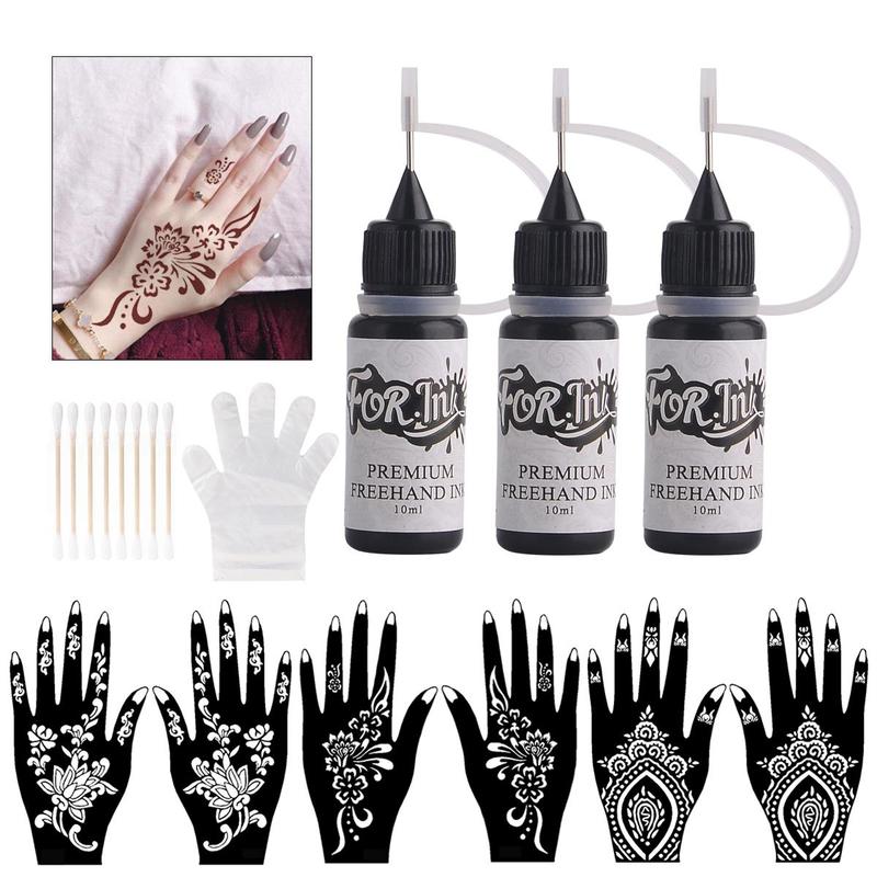 Temporary Tattoo Ink & Stencil Kit, Temporary Tattoo Kits, Including 3pcs Ink ＆ 3 Pairs Stencil, Semi Permanent Tattoo Markers, DIY Tattoo Kit for Women & Men