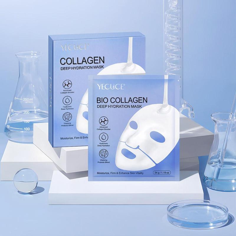 YECUCE Collagen Mask 1 Box 2 Boxes, Deep Collagen Energy Boosting Mask, Rich in Marine Collagen, Small Molecule Collagen, Sheet Mask, Sleep Mask, Moisturizing, Brightening Skin, Tighten Skin, Tender Skin, Suitable for Most Skin Types