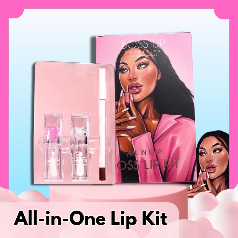 All in One Boss Lip Kit with Lip Liner, Color Changing Lip Oil, and Clear Lip Oil