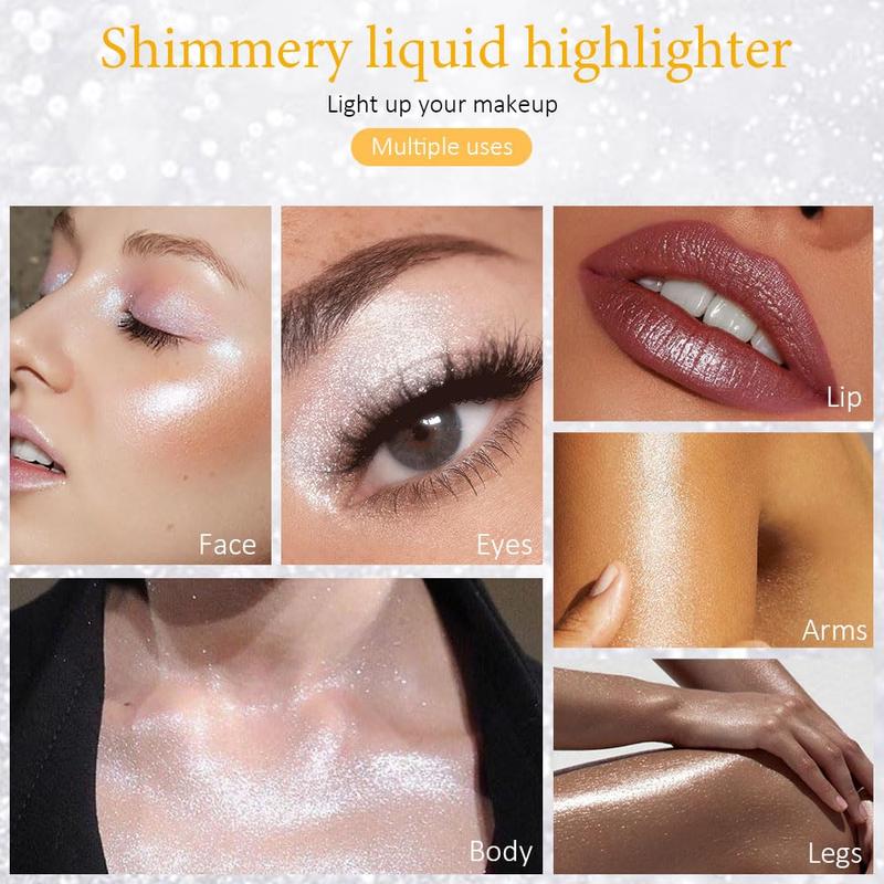 White Glimmer Glitter Light Liquid Highlighter Makeup,Highly Pigmented Liquid Contour,Body Shimmer Luminizer Stick Highlight Illuminator for Face Body Eyes Cheeks,Long Lasting Waterproof Weightless