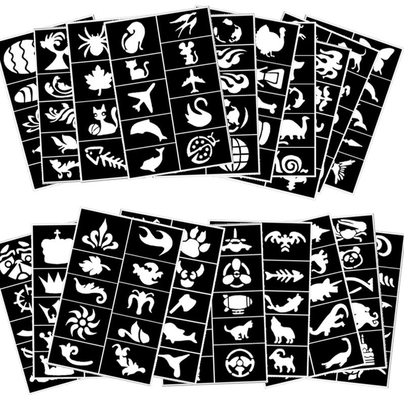 Mixed Theme Pattern Temporary Tattoo Sticker Template, 20pcs set DIY Hollow Out Tattoo Sticker, Body Art Decoration for Women & Girls