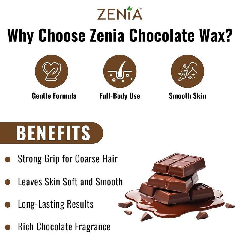 (Bundle Pack) Zenia Chocolate Wax 14oz + Applicators + Waxing Strips