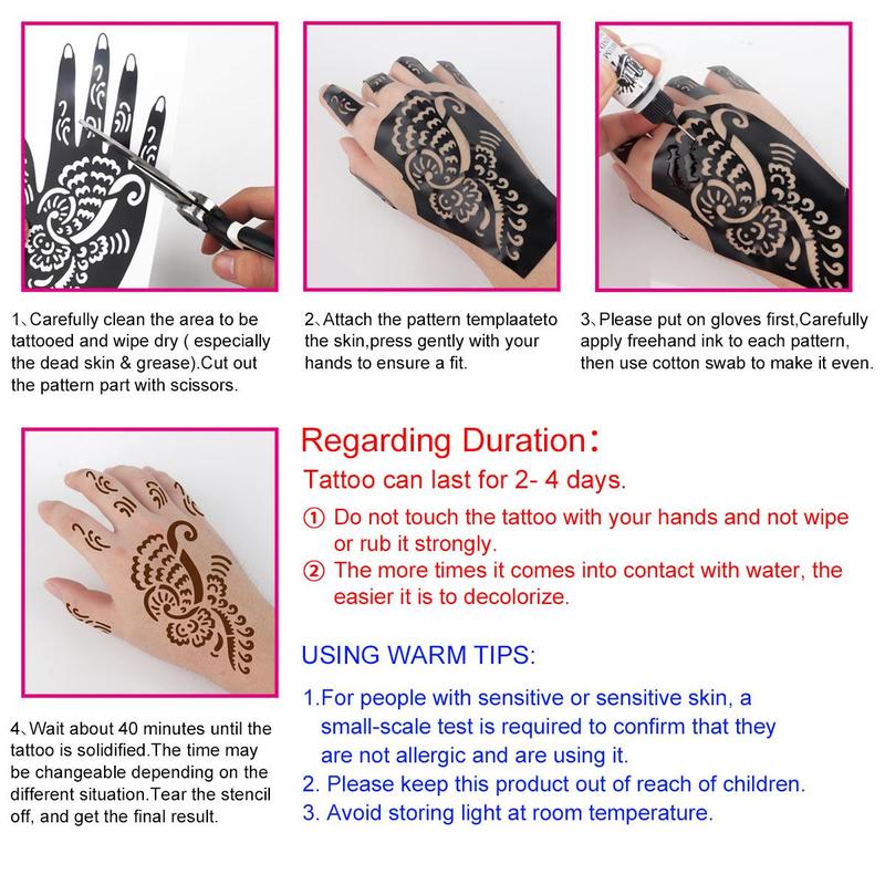 Temporary Tattoo Ink & Stencil Kit, Temporary Tattoo Kits, Including 3pcs Ink ＆ 3 Pairs Stencil, Semi Permanent Tattoo Markers, DIY Tattoo Kit for Women & Men