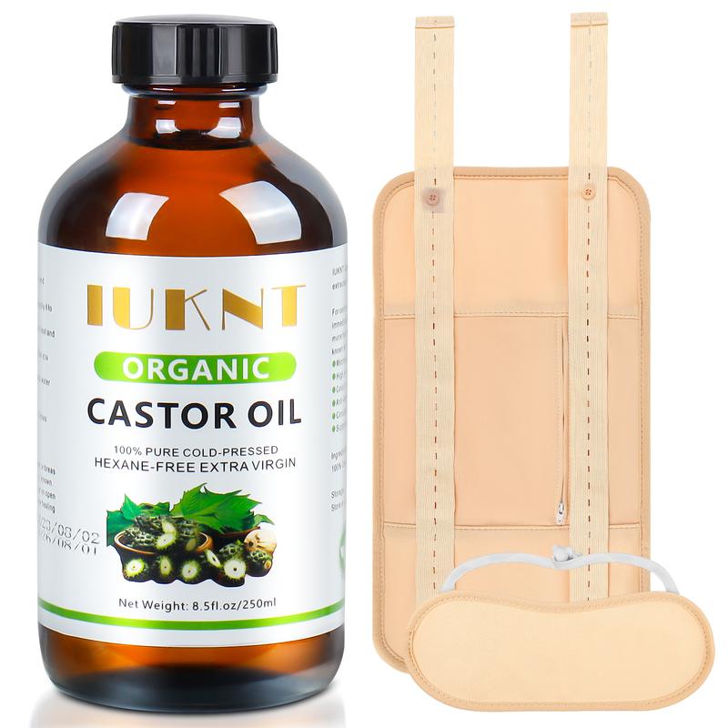 3pc -（257ml)- Castor Oil Organic Cold Pressed Unrefined Glass Bottle -Castor Oil Wrap With 100% Cotton Flannel-Organic Castor Oil Pack Wrap-Castor Oil Packs Body Care Gift mother's day gift Comfort Cosmetic