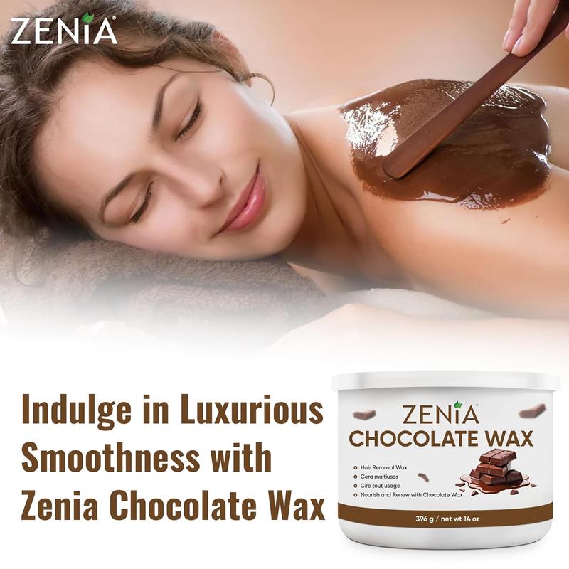 (Bundle Pack) Zenia Chocolate Wax 14oz + Applicators + Waxing Strips