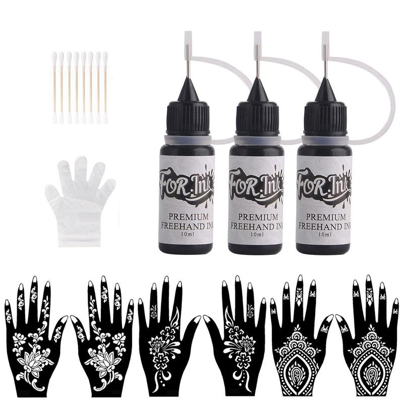 Temporary Tattoo Ink & Stencil Kit, Temporary Tattoo Kits, Including 3pcs Ink ＆ 3 Pairs Stencil, Semi Permanent Tattoo Markers, DIY Tattoo Kit for Women & Men