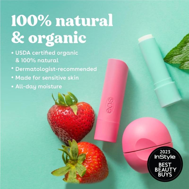 eos 100% Natural & Organic Lip Balm Sticks- Sweet Mint, All-Day Moisture, Dermatologist Recommended for Sensitive Skin, 0.14 oz, 2-Pack