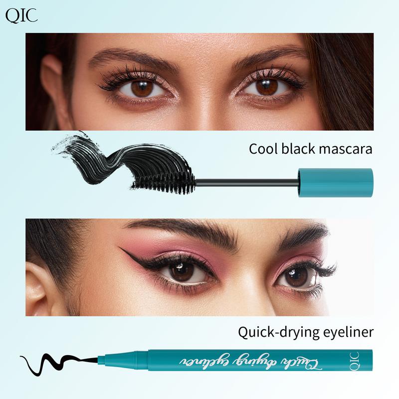 Mascara and Eyeliner Set - Liquid Lash Extensions, Volumizing and Lengthening, Quick-Dry Eyeliner, Waterproof, Smudge-proof, Sweatproof, All-Day Wear, Rich Black, No Clumping for Thick, Curled Lashes and Precise Lines (10.7g 0.38 OZ) Makeup Cosmetic