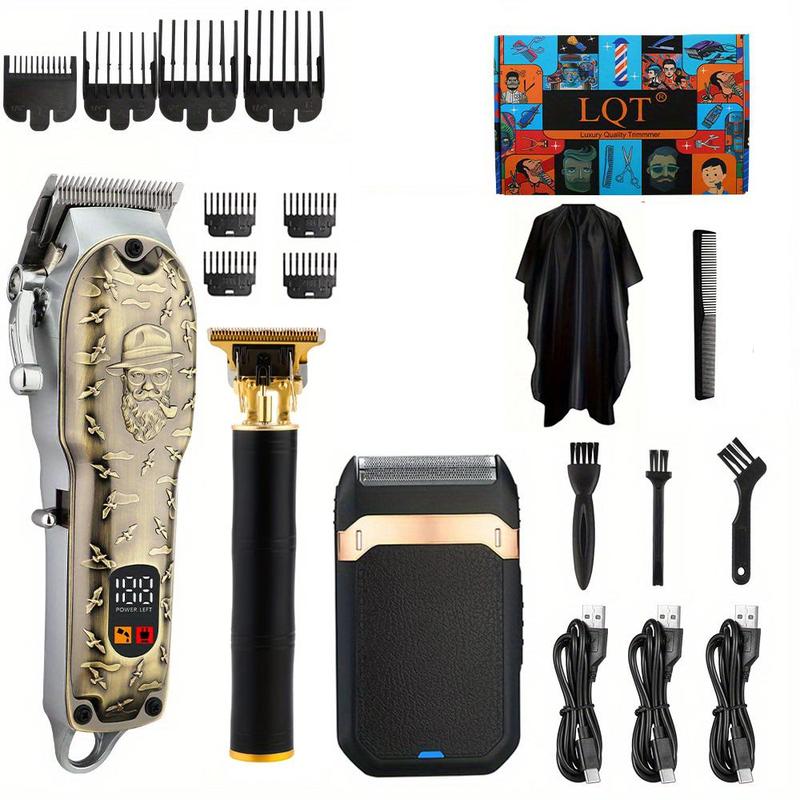 Professional Hair Clipper Razor & Trimmer Set for Men, 1 Box Usb Rechargeable Haircut Kit with LCD Display, T-blade Electric Trimmer, Hair Care Product for Men, Barber Kit, Barber Clippers, Hair Cutting Machines