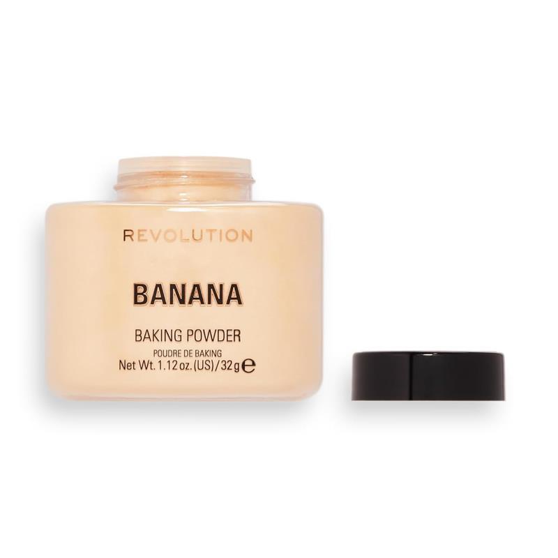 Revolution Beauty Loose Baking Powder - Banana, 1.13 Oz - Long Lasting Coverage, Mattifies & Reduces Shine, Multi-Use - Brush, Fluffy