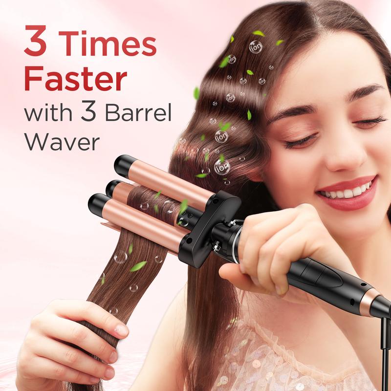 BESTOPE PRO  5 in 1 Curling Iron Curling Wand, Curling Iron Set with A Thermal Brush, A 3-Barrel Hair Crimper Iron, 3 Ceramic Curling Irons (0.35 