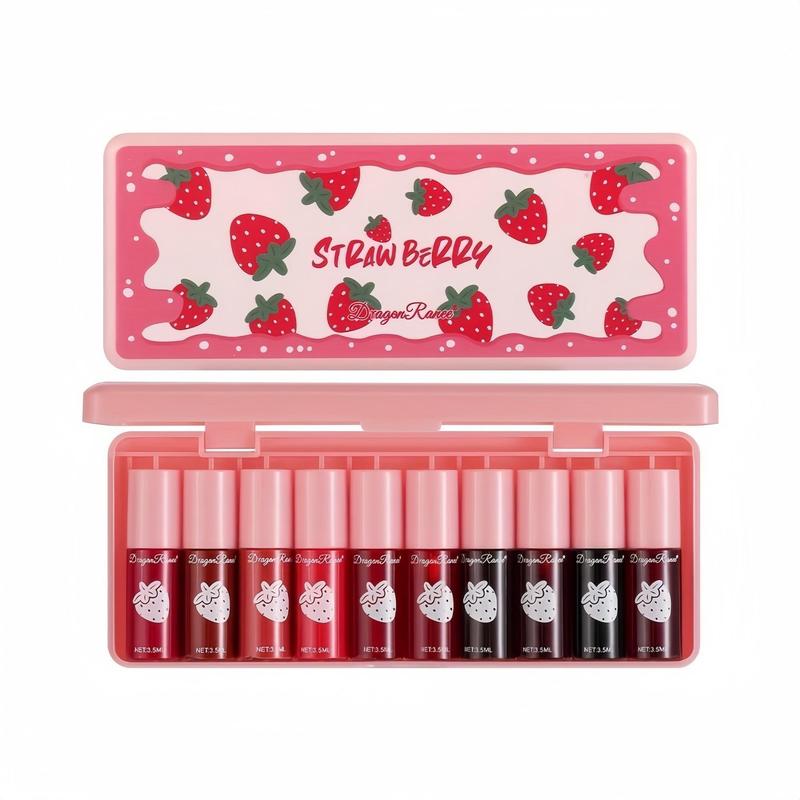 Strawberry Dyed Velvet Lipstick Set, Long Lasting Liquid Lip Gloss, Moisturizing Lip Stain, Suitable for All Occasions Lip Makeup, Girls and Women Makeup Accessories, Christmas, Christmas Gift