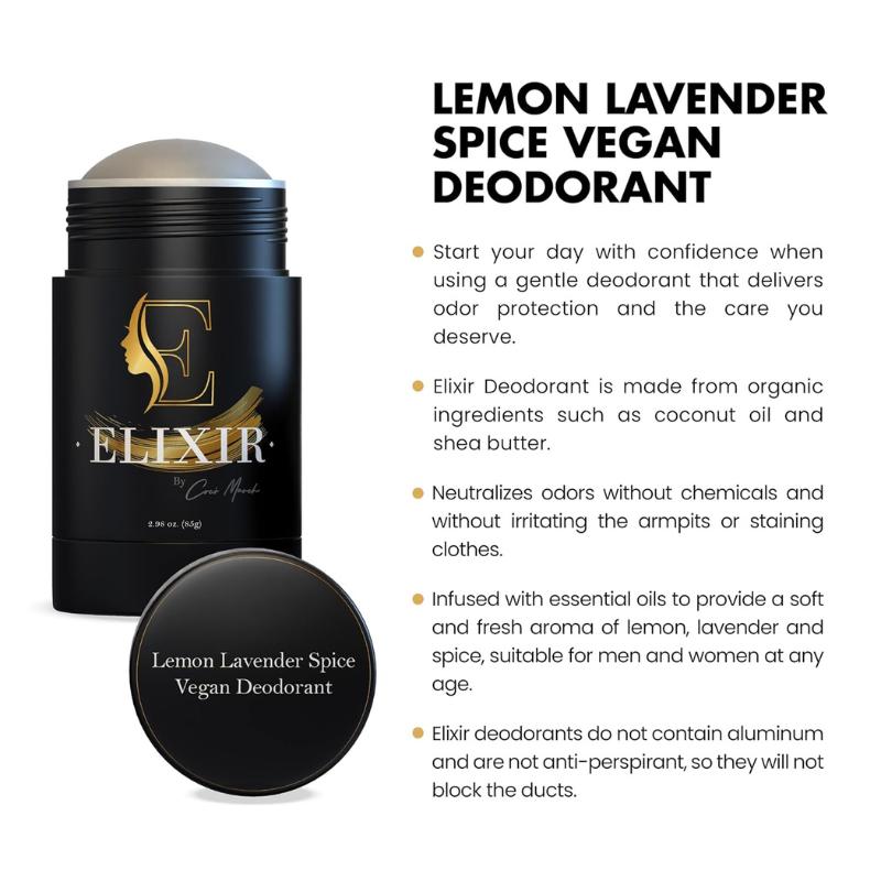 Coco March Elixir Lemon Lavender Spice Vegan Deodorant, Coconut Oil and Shea Butter Infused, Aluminum Free Deodorant for Men Women