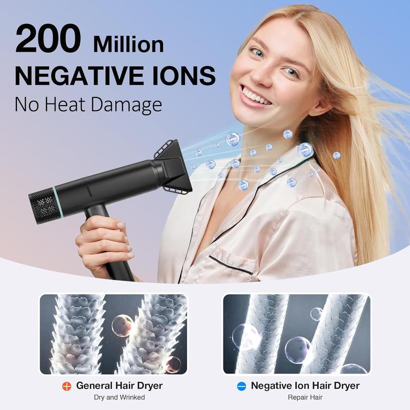 110000 RPM High-Speed Brushless Motor Negative Ionic Hair Dryer for Fast Drying, Portable Travel Blow Dryer with Diffuser, Quick Drying, 4 Heat 2 Speed Options, Black, Perfect Present for Thanksgiving, Christmas, New Year Gift