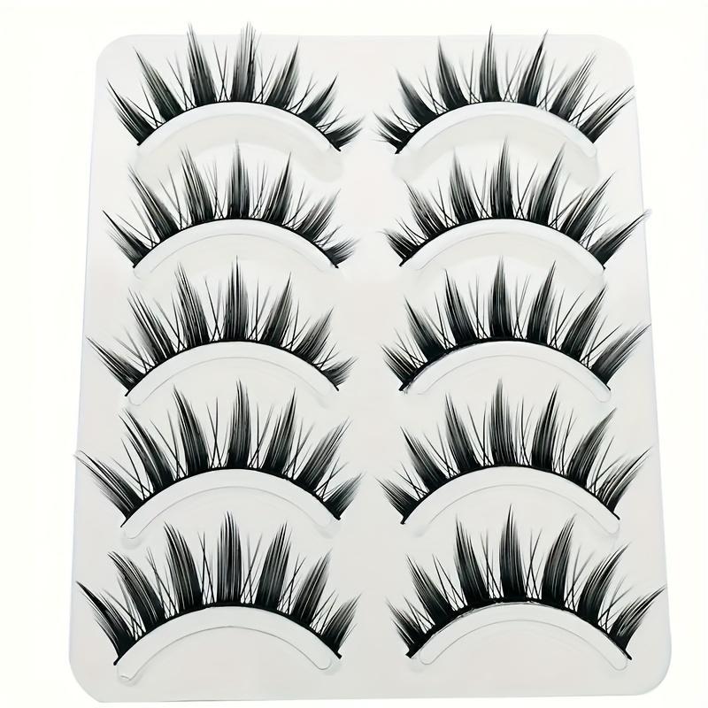 5 Pairs Fluffy False Eyelashes, Cat Eye Look Faux Cluster Lashes Full Volume Eyelash for Women and Girls Eye Makeup Enhancement