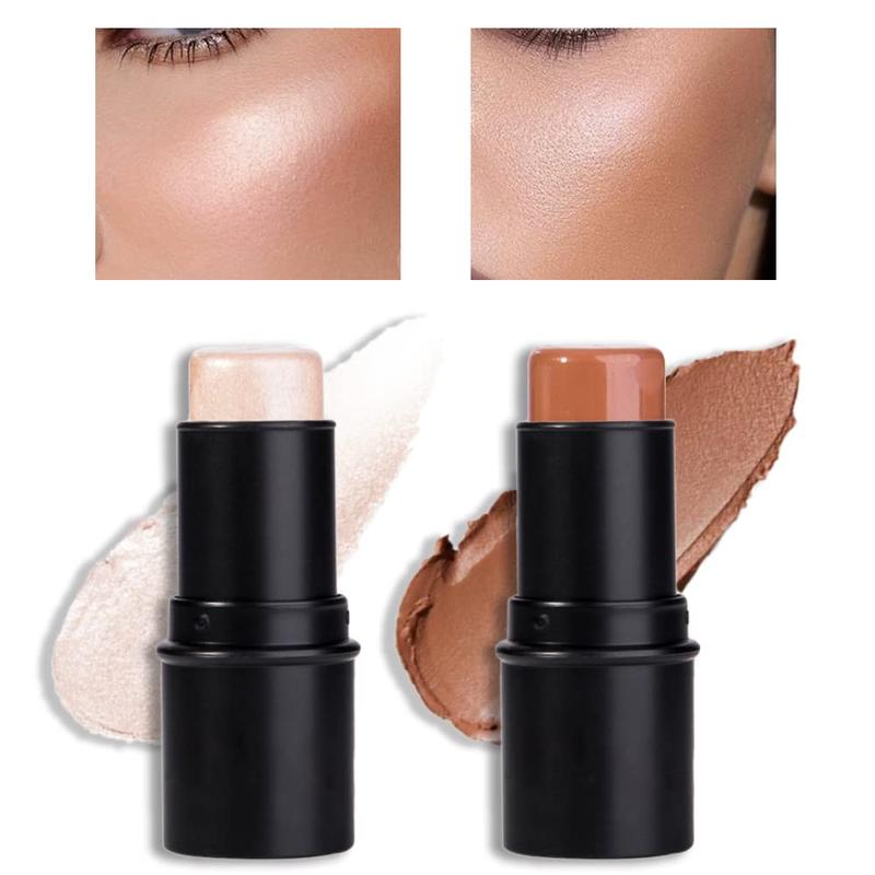 2Pcs Face Cream Contour Bronzer Sticks Makeup Highlighter Highlight Brown Creme Cheek Contour Sticks contorno en crema Bronzing Foundation Stick Kit Shadow Shading Face Contour Highly Piamented