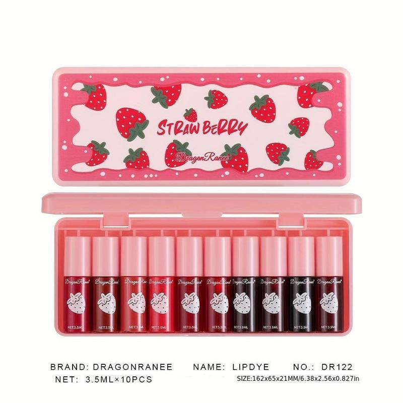 Strawberry Dyed Velvet Lipstick Set, Long Lasting Liquid Lip Gloss, Moisturizing Lip Stain, Suitable for All Occasions Lip Makeup, Girls and Women Makeup Accessories, Christmas, Christmas Gift