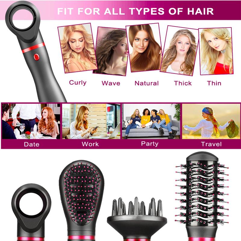 4 in 1 Hair Dryer Brush, 1 Set Hair Dryer & Volumizing Hot Air Brush, Scalp Massager, Hair Styling Tool for Home Salon Travel