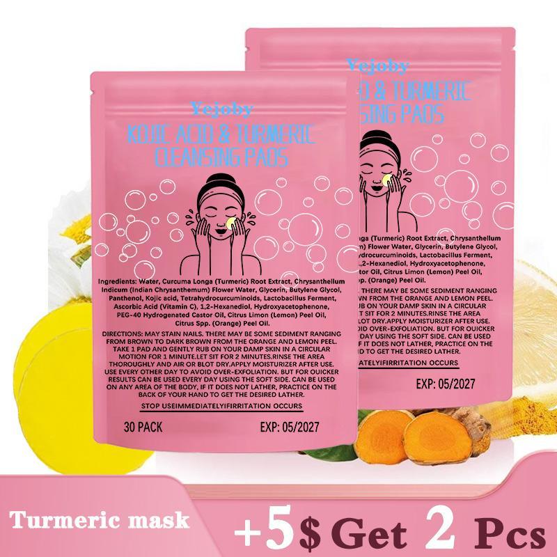 [+5$Get 2Pcs] Turmeric Cleansing Exfoliating Pads Facial Cleansing Skincare Comfort Turmeric & Ginger Cleansing Pads, 30pcs Bags Exfoliating Skin Care Pad, Deep Cleansing Facial Skin Care Product for Women & Men