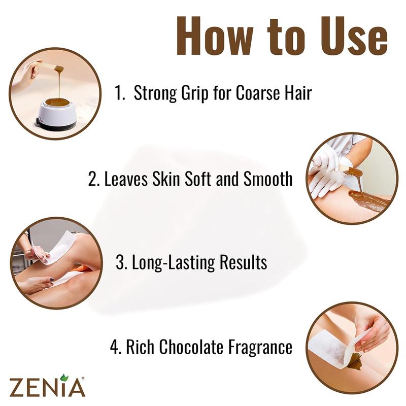 (Bundle Pack) Zenia Chocolate Wax 14oz + Applicators + Waxing Strips