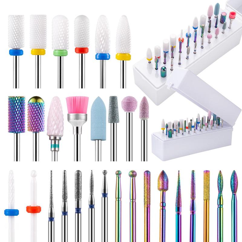 Nail Art Drill Bits with Storage Display Box, 30pcs Carbide Tungsten Grinding Head Set, Professional Manicure Nail Gel Polish Remover Tool