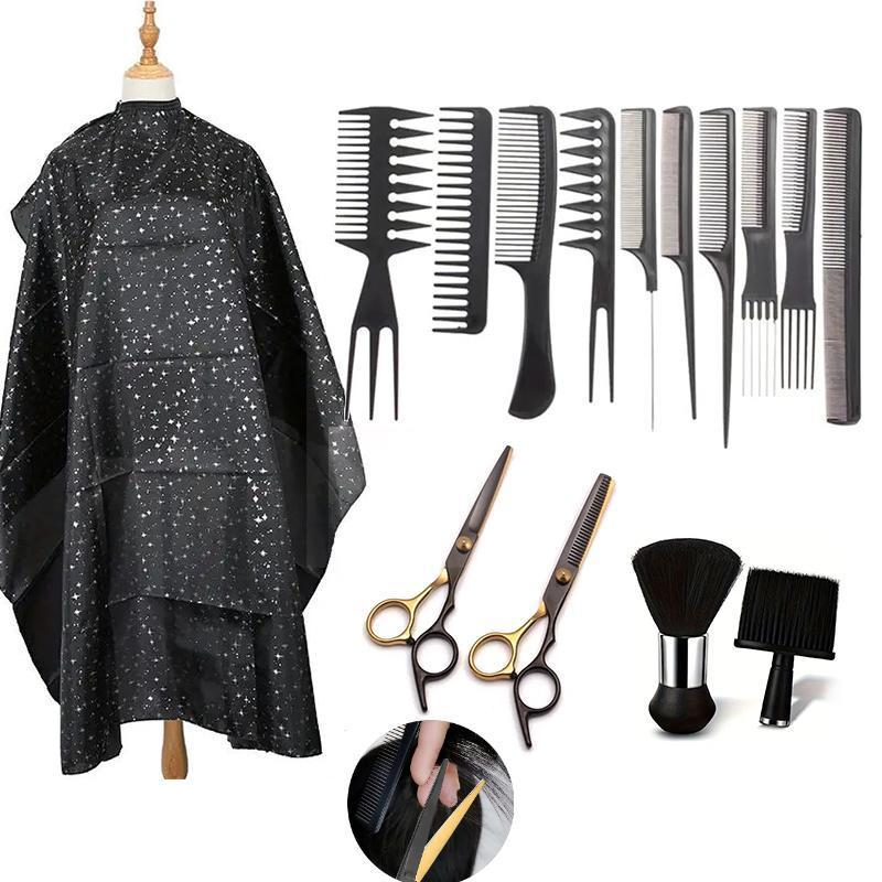 Hair Styling Tool Set, 1 Set Hair Cutting Tool & Hair Cutting Cape & Hair Comb Set, Professional Hair Styling Tool for Salon & Barber Shop