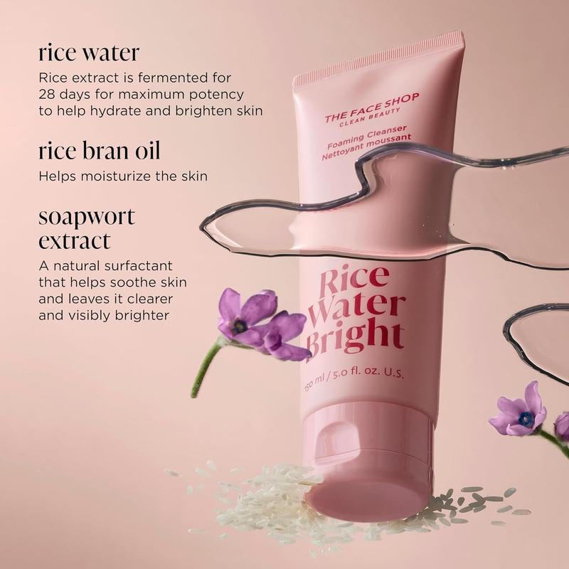 The Face Shop Rice Water Bright The Deep Cleanse Duo, Daily Hydrating Facial Cleansing Makeup and Oil Remover Cleanser Foam Cleanser Foam